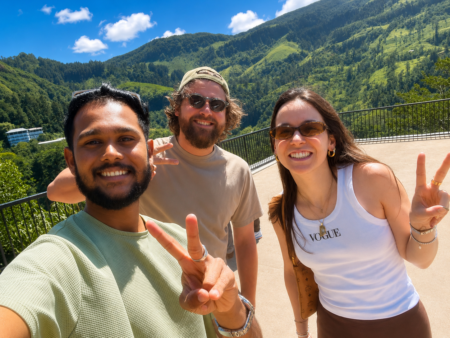 Ceylon Trusted Tours team with travelers in Sri Lanka hill country